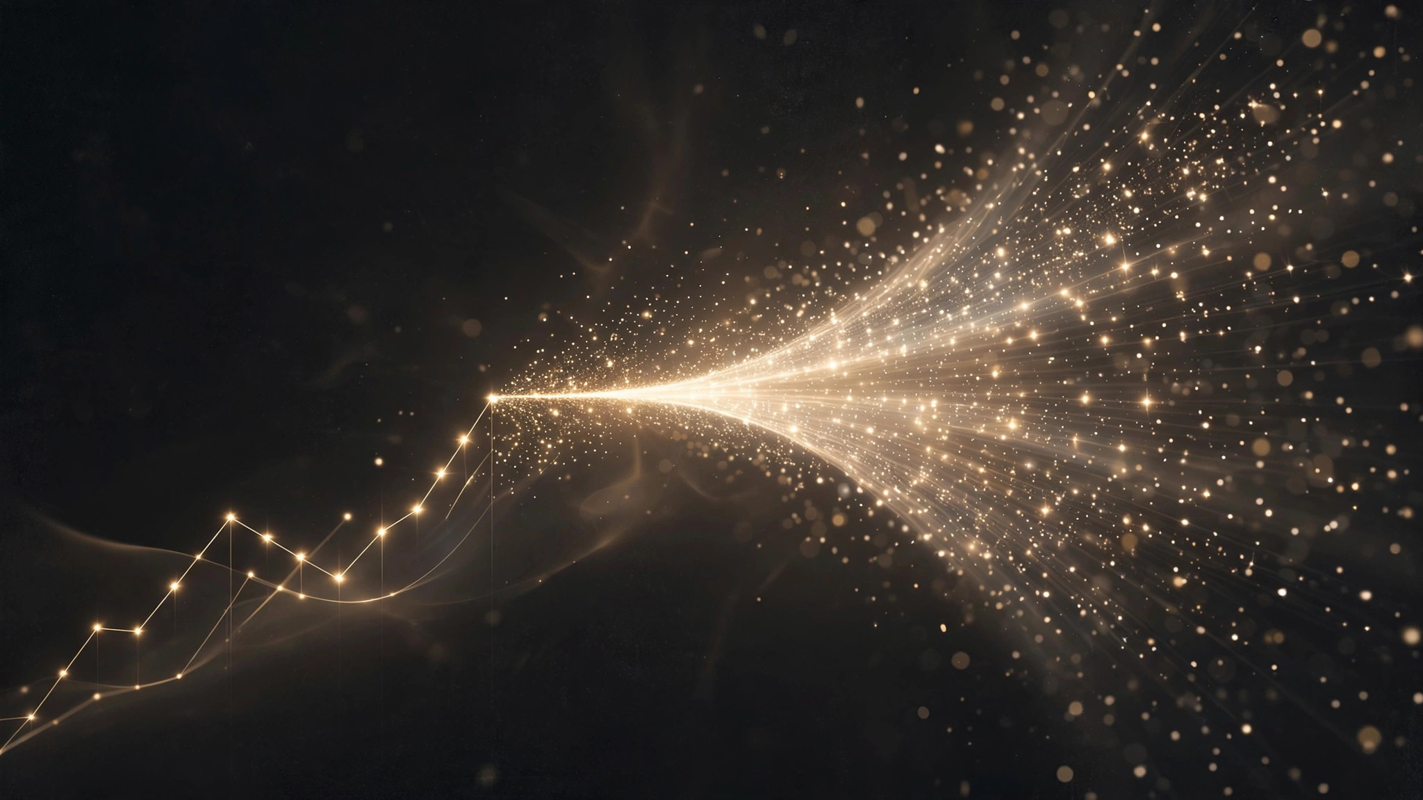 Ascending golden graph and funnel of light symbolizing analytics and conversion optimization