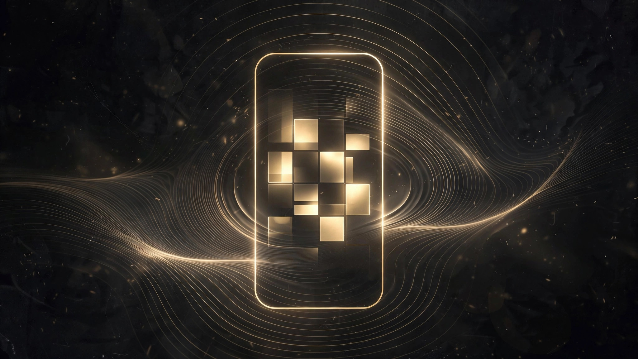 Smartphone silhouette in gold light symbolizing mobile app development