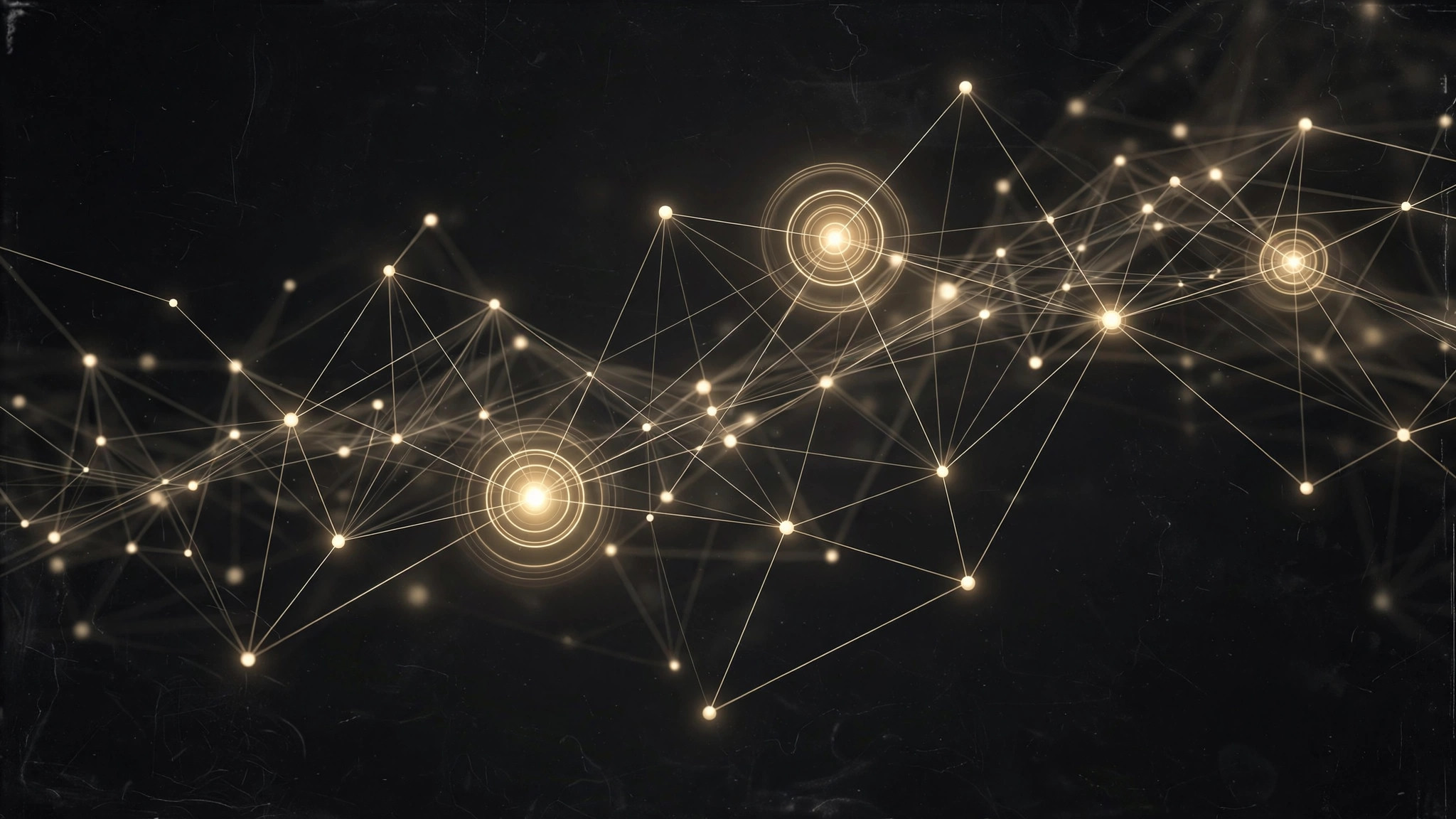 Glowing network of gold nodes symbolizing social media marketing communities