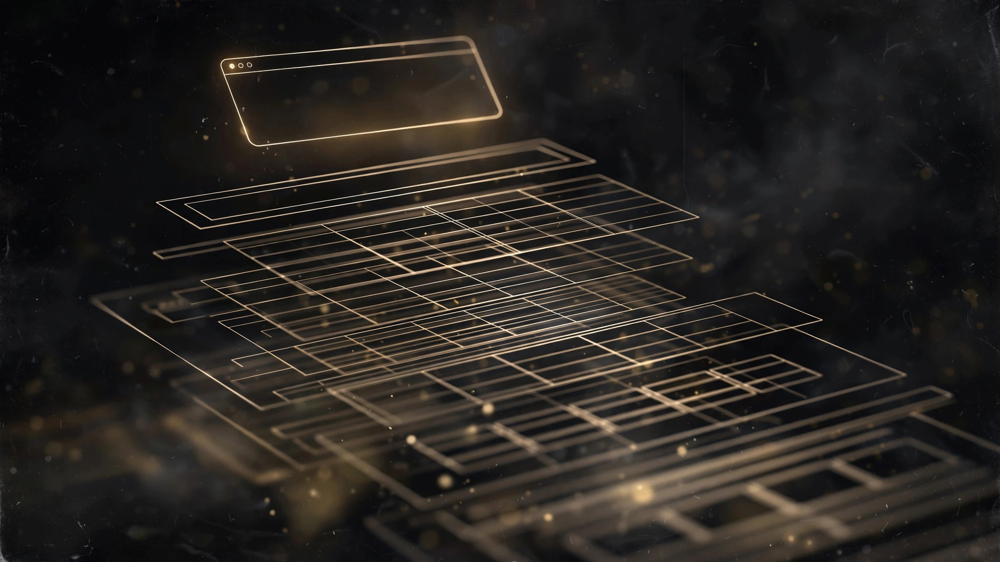 Gold wireframe browser window symbolizing website design and development