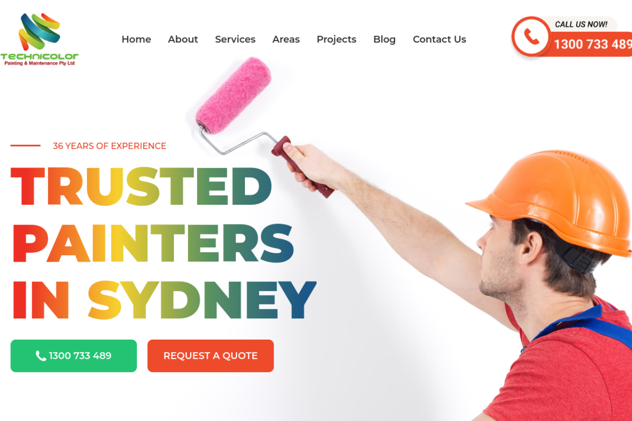 Techni Color Painting and Maintenance homepage — Sydney painting contractor website designed by Tayr Digital